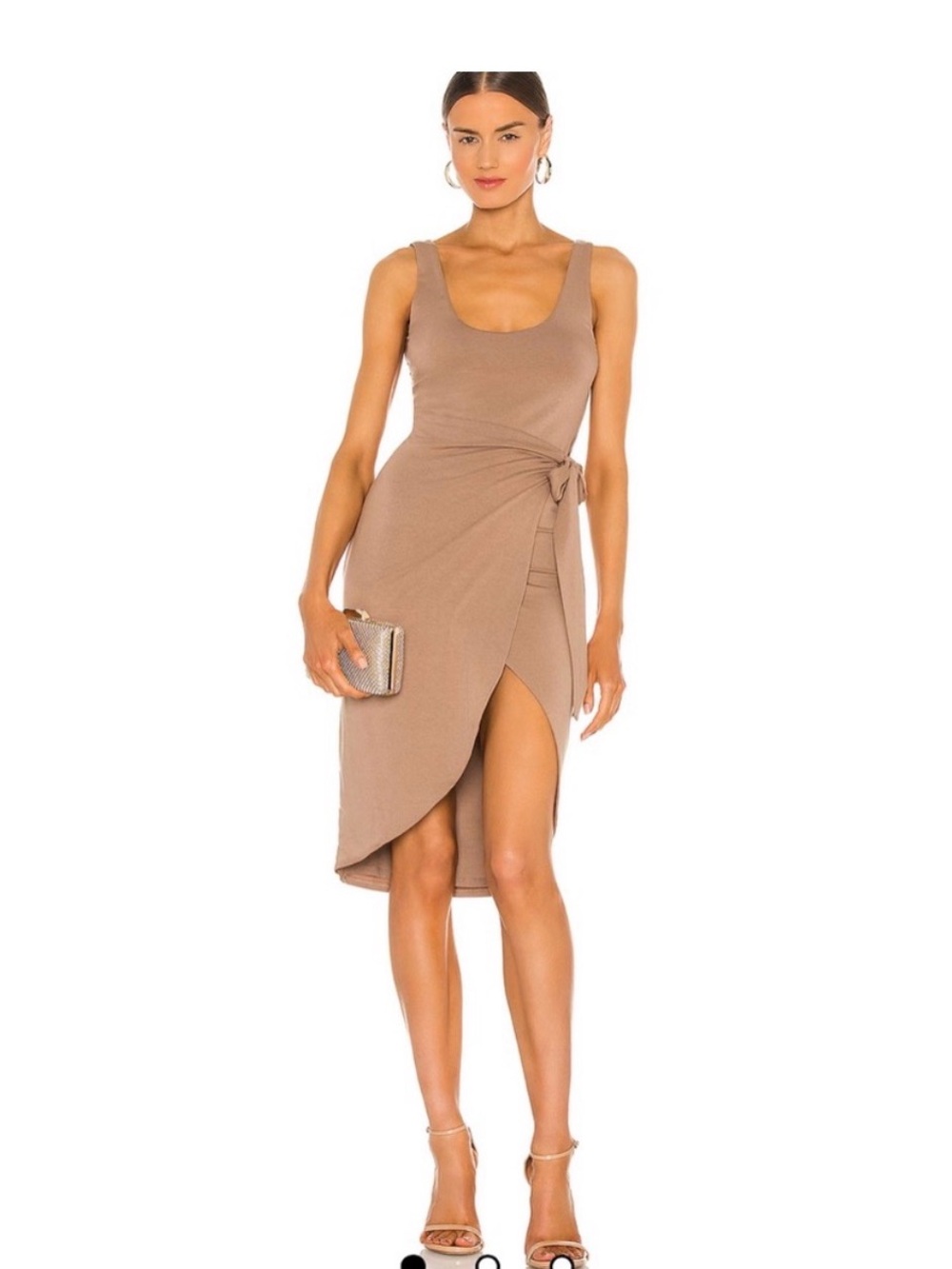 Lovers + Friends Taupe High-Low Wrap Midi Dress